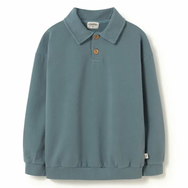 Piero organic cotton polo neck sweatshirt | Sky blue