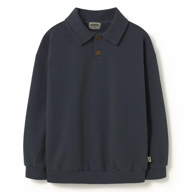 Piero organic cotton polo neck sweatshirt | Navy blue