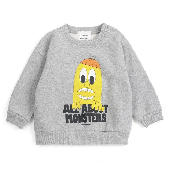 Sweat All About Monsters Coton Bio Bébé | Heather grey