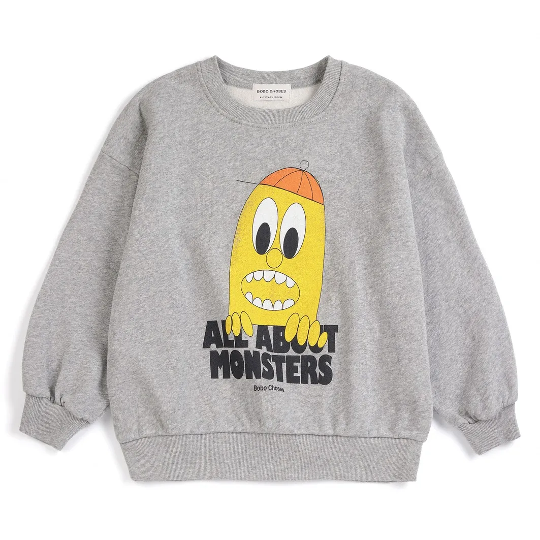 Bobo Choses Heather Grey Sweat All About Monsters Organic Cotton