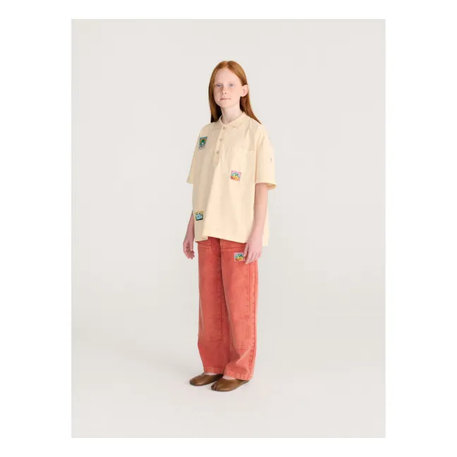 Pantalon Empiècements Twill Coton Bio | Rouge