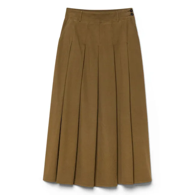 Jupe Plissée Coton et Laine | Marron
