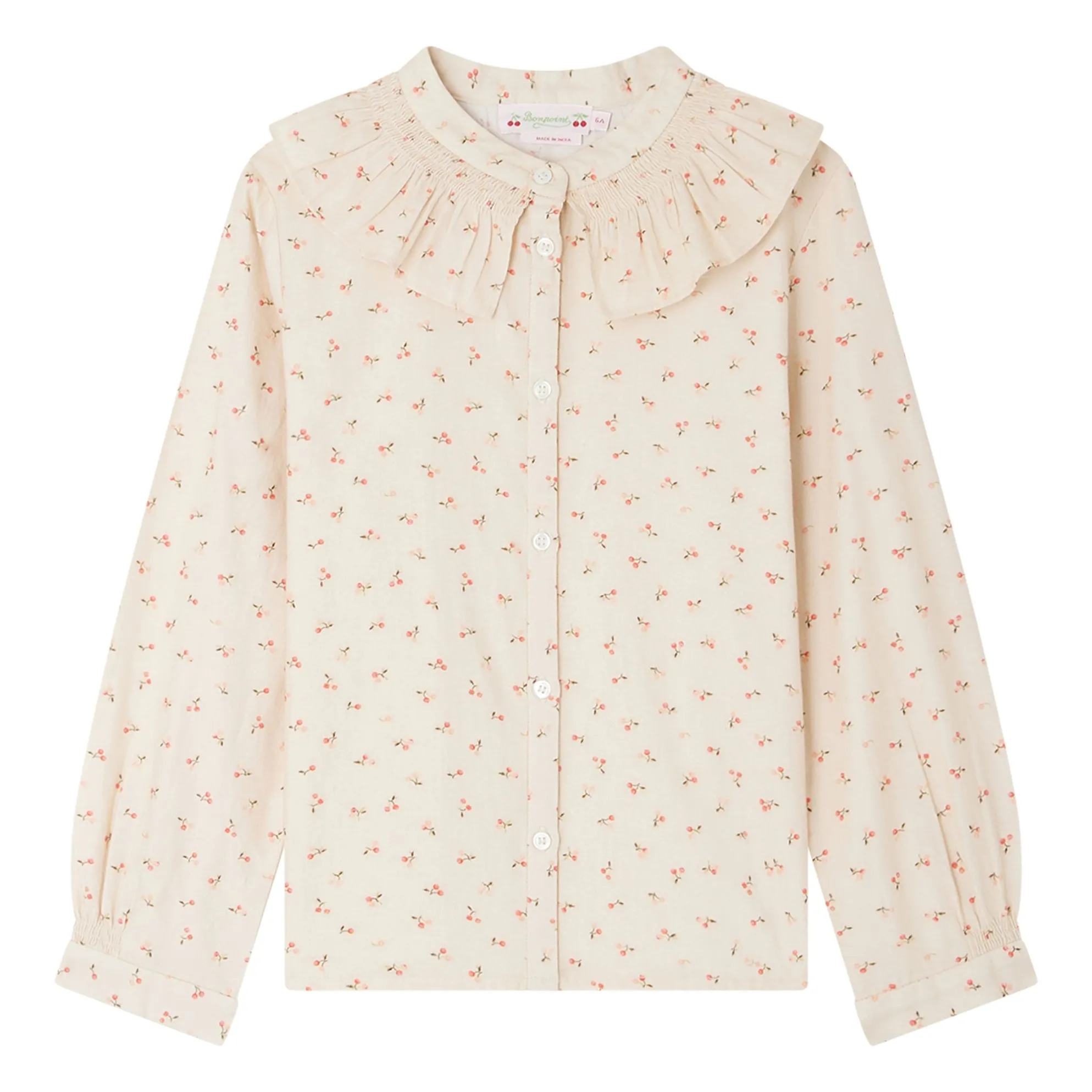 Bonpoint Girls Beige Marga Cherry Print Blouse
