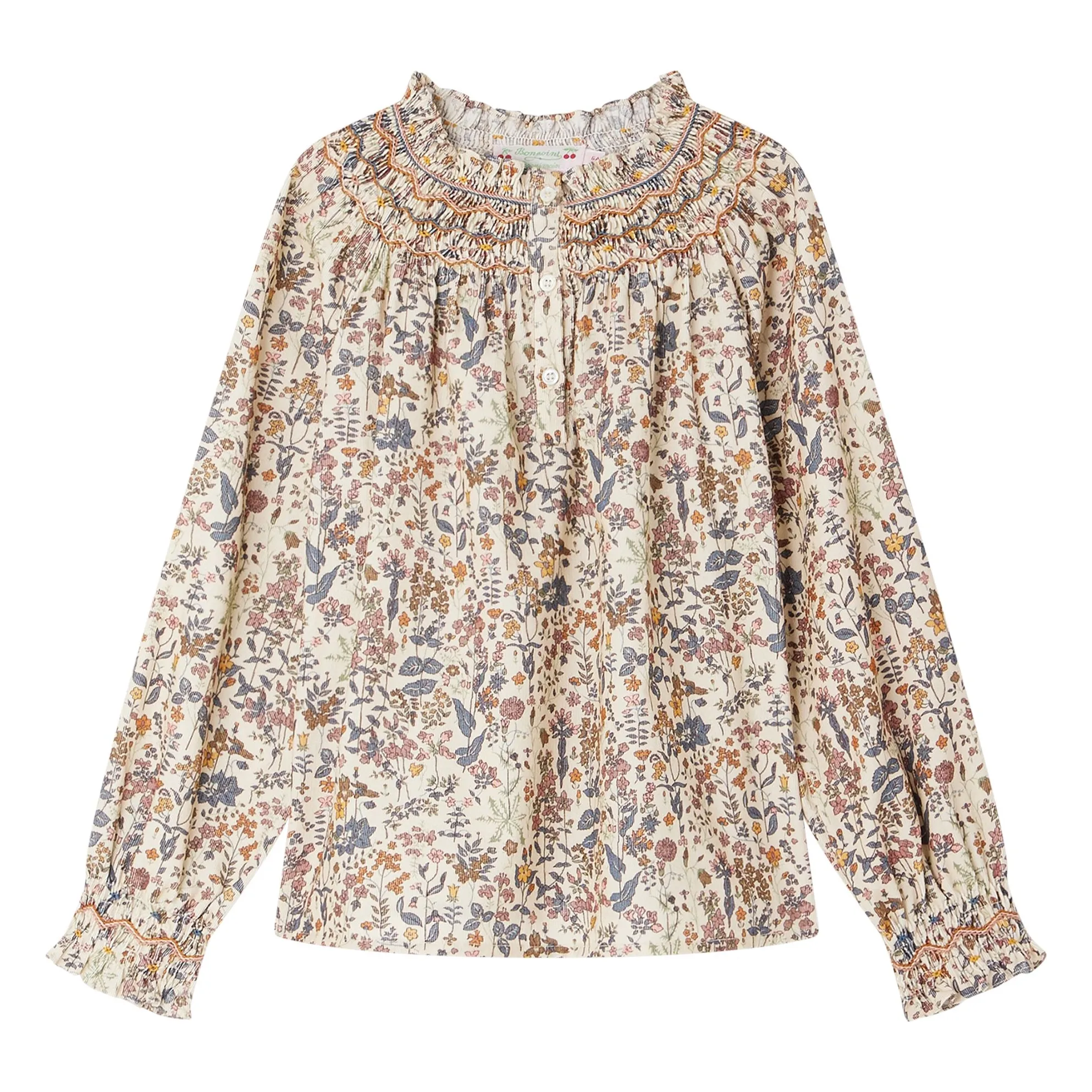 Bonpoint Girls Beige Pétale Smocked Liberty Fabric Blouse