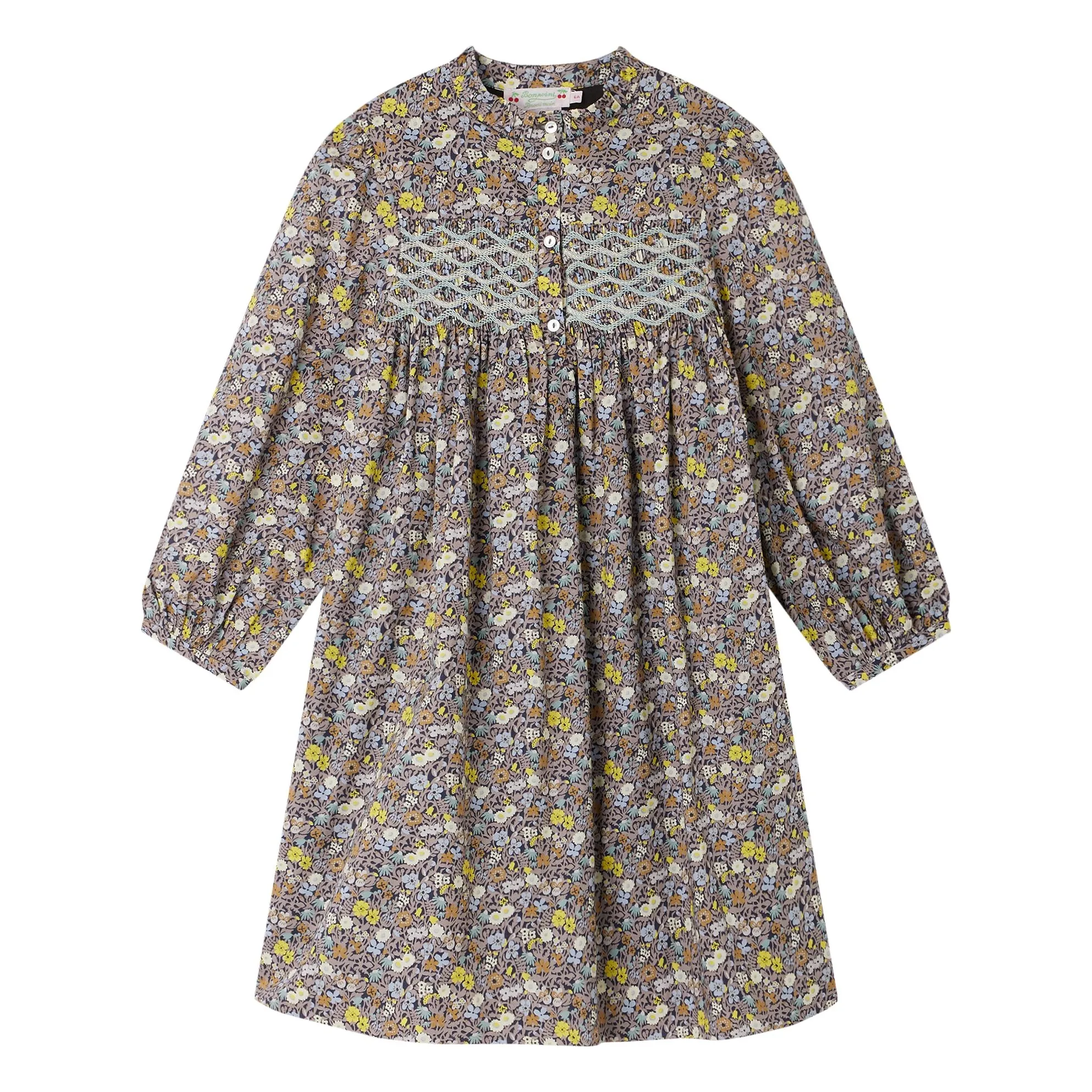 Bonpoint Girls Taupe Brown Tamsin Smocked Dress In Liberty Fabric