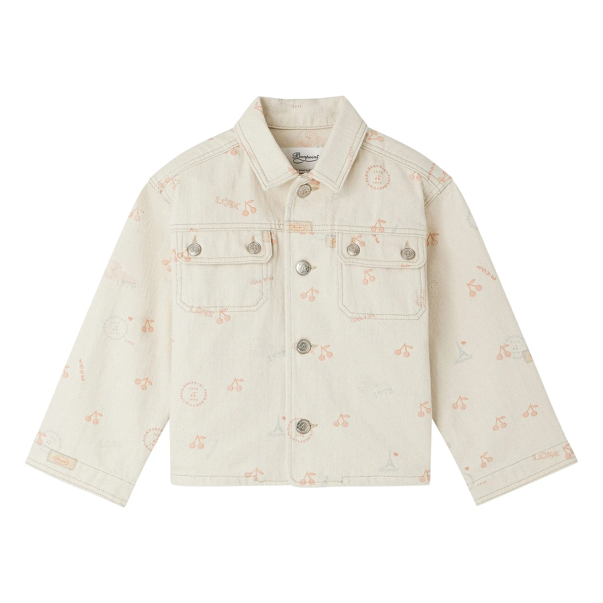 Bonpoint Girls Ecru Gillie Embroidered Denim Jacket