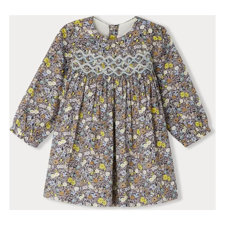 Bonpoint Trinité baby smocked dress in Liberty fabric Taupe brown
