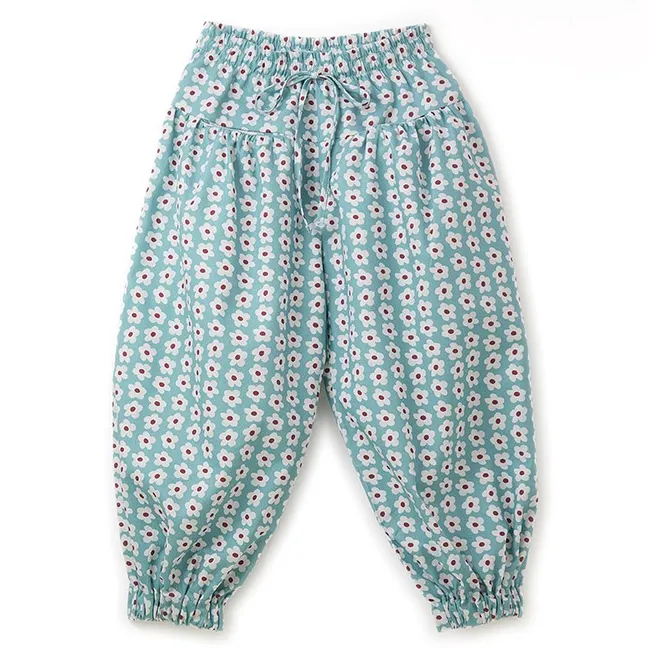 Pantalon Elastiqué Fleurs | Bleu ciel