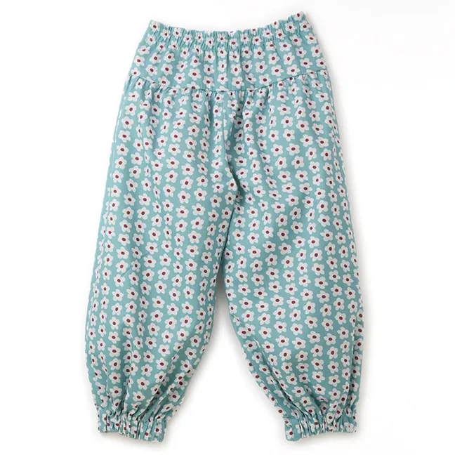 Pantalon Elastiqué Fleurs | Bleu ciel