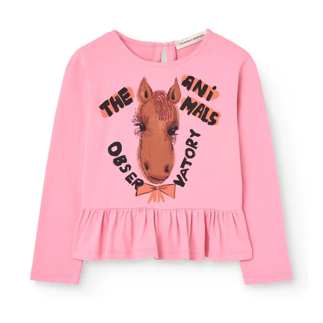 T-shirt Volants Scamper Cheval Coton Bio | Rose