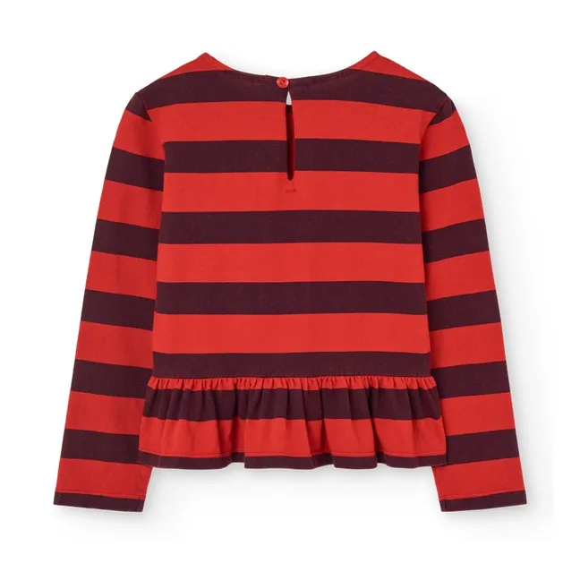 T-shirt Volants Scamper Rayé Coton Bio | Rouge
