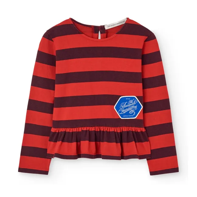T-shirt Volants Scamper Rayé Coton Bio | Rouge