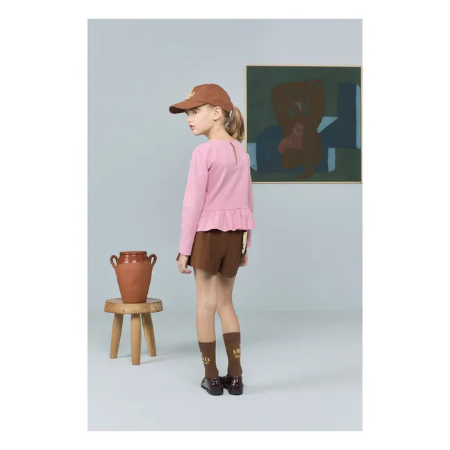 T-shirt Volants Scamper Cheval Coton Bio | Rose