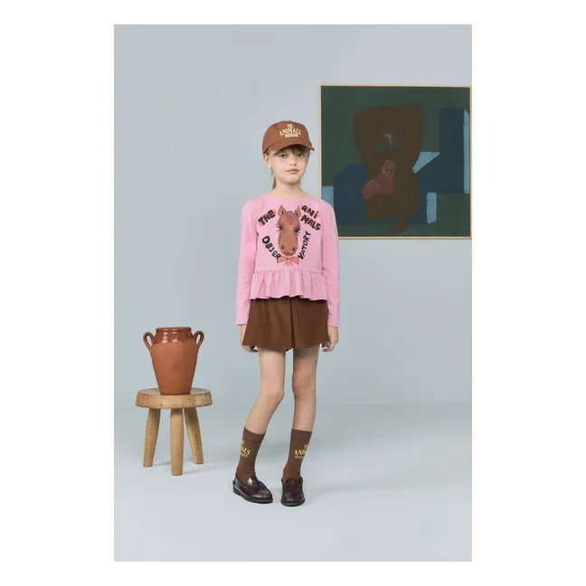 T-shirt Volants Scamper Cheval Coton Bio | Rose