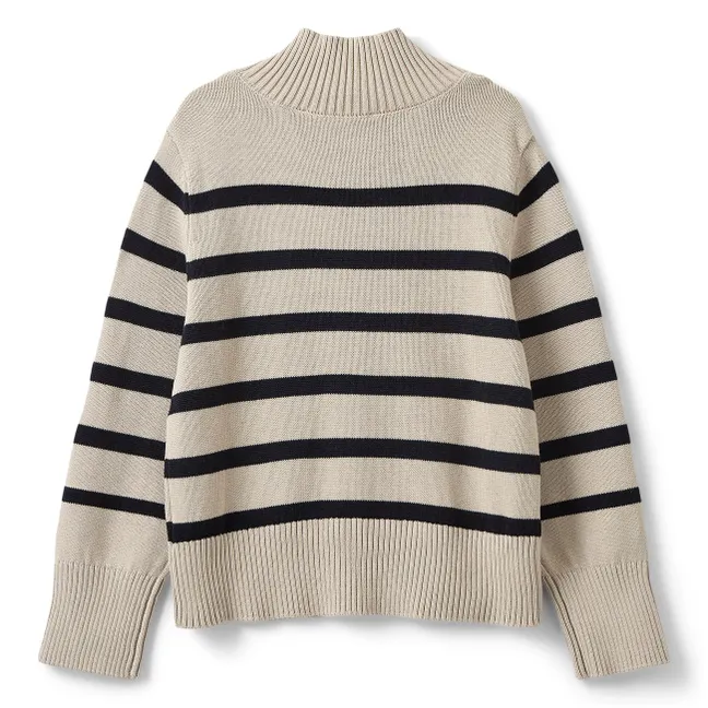 Pull Col Cheminée Margaretsy Rayé | Ecru