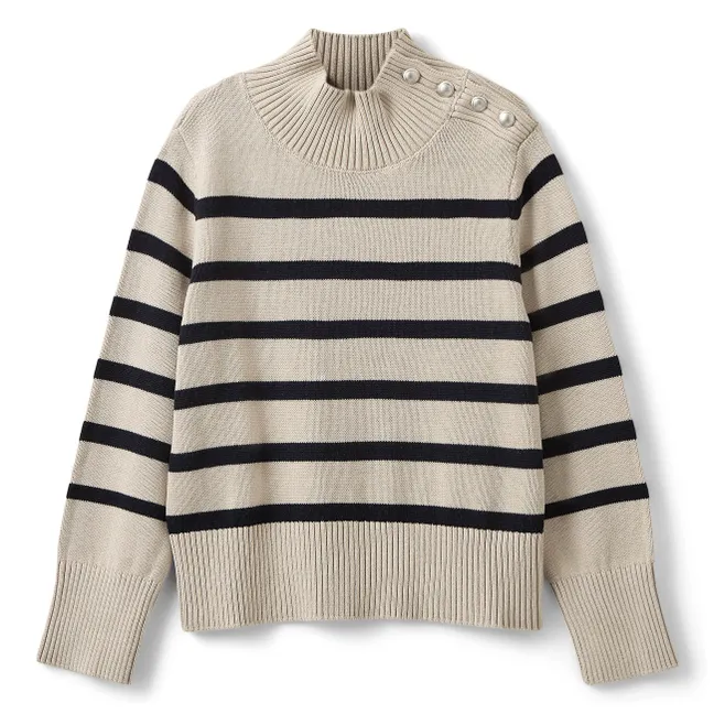 Pull Col Cheminée Margaretsy Rayé | Ecru