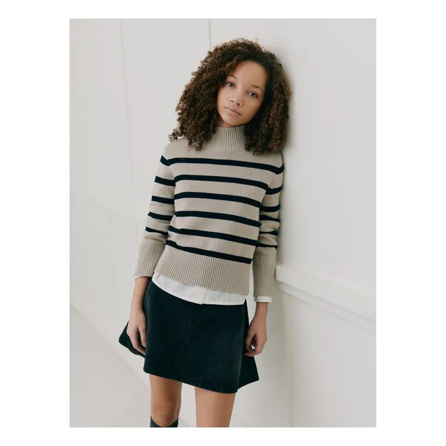 Pull Col Cheminée Margaretsy Rayé | Ecru