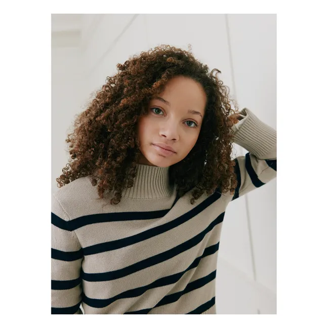 Pull Col Cheminée Margaretsy Rayé | Ecru