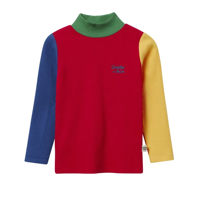 Col Roulé Côtelé Colorblock | Rouge