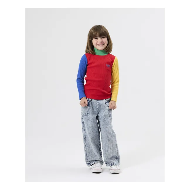 Col Roulé Côtelé Colorblock | Rouge