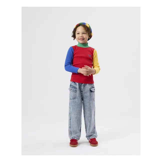 Col Roulé Côtelé Colorblock | Rouge
