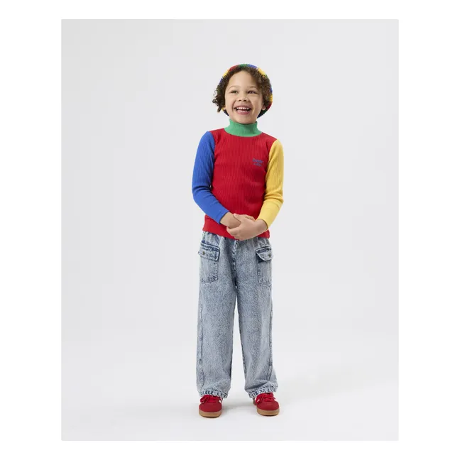 Color-Block Ribbed Turtleneck | Red