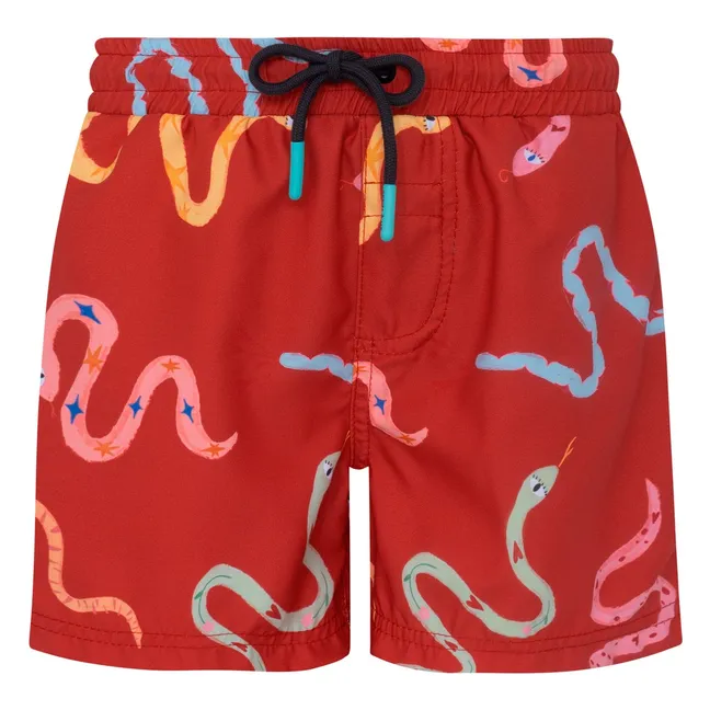 Snake-Print Swim Shorts | Red