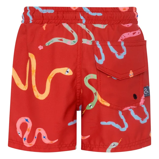 Snake-Print Swim Shorts | Red