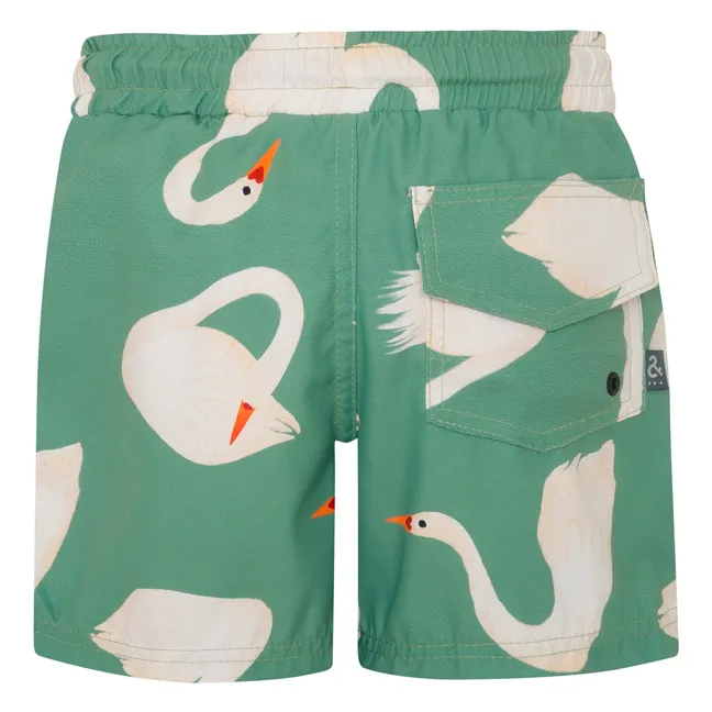 Swim Shorts with Swans | Green