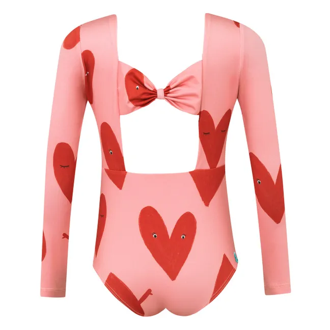 Long-Sleeved Swimsuit with Hearts | Pink