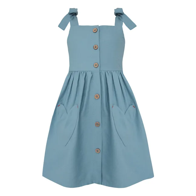 Robe Boutonnée Poches Cœurs | Bleu