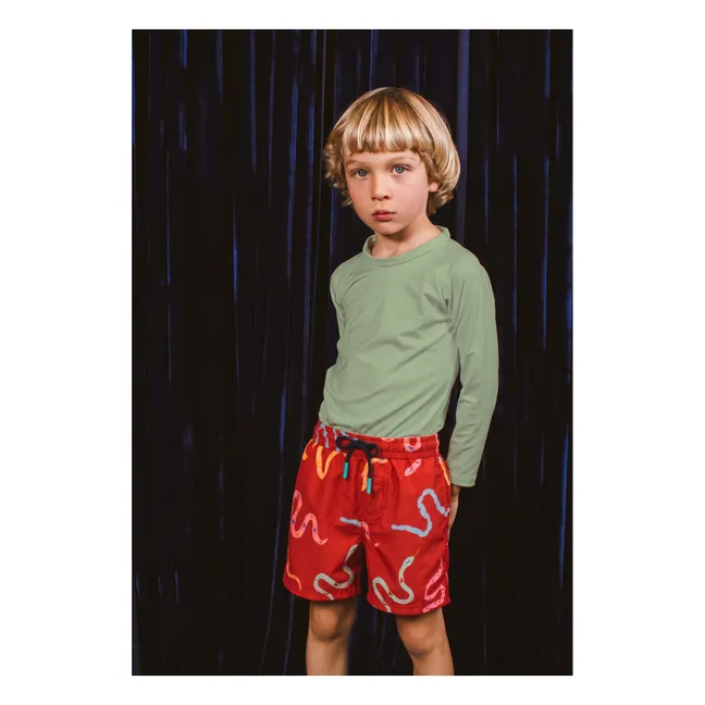 Snake-Print Swim Shorts | Red