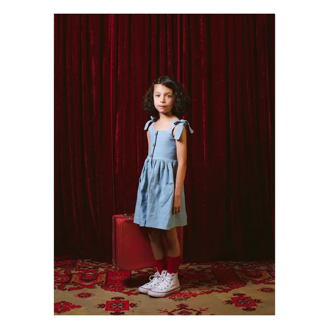 Robe Boutonnée Poches Cœurs | Bleu