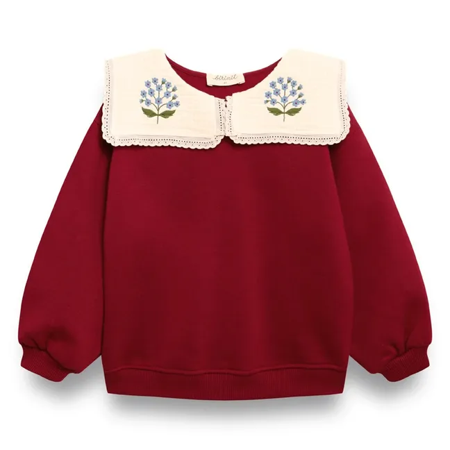 Sweat Col Claudine Brodé Coton Bio | Bordeaux