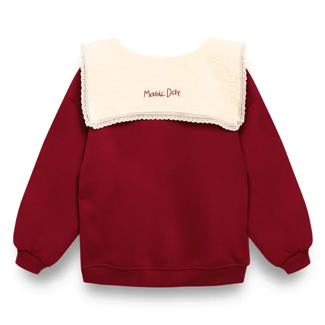 Sweat Col Claudine Brodé Coton Bio | Bordeaux