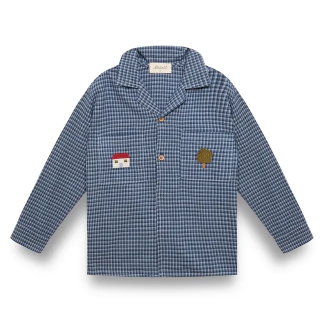 Chemise Poches Brodées Vichy Coton Bio | Bleu indigo