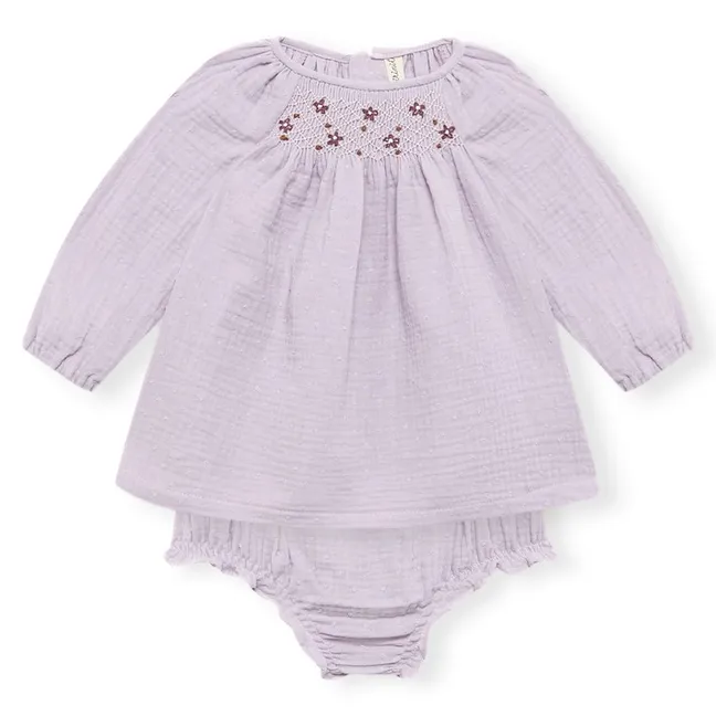 Organic cotton smocked blouse and bloomer set | Mauve