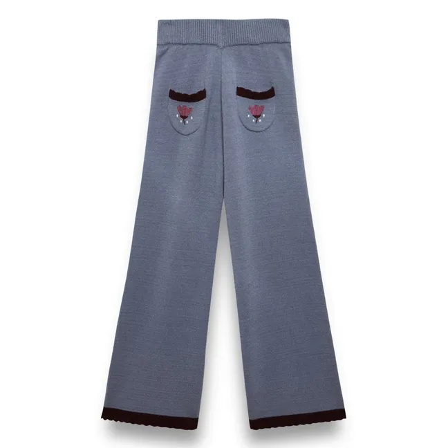 Pantalon Maille Poches Brodées | Bleu gris