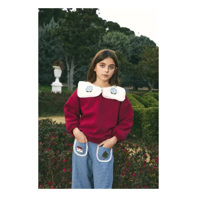 Sweat Col Claudine Brodé Coton Bio | Bordeaux