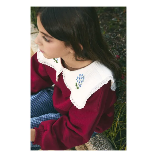 Sweat Col Claudine Brodé Coton Bio | Bordeaux