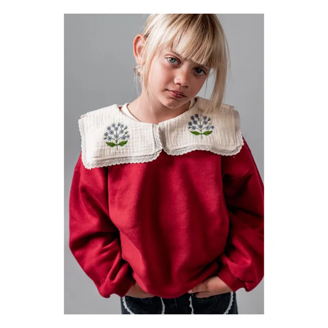Sweat Col Claudine Brodé Coton Bio | Bordeaux