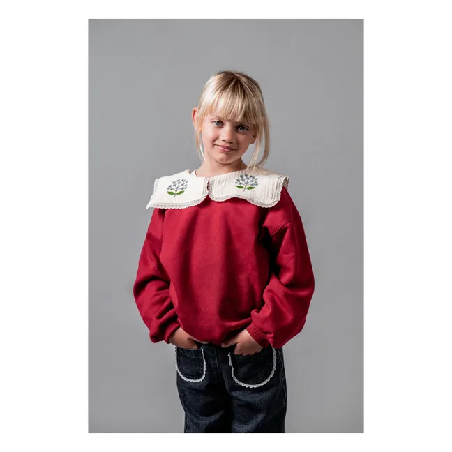 Sweat Col Claudine Brodé Coton Bio | Bordeaux