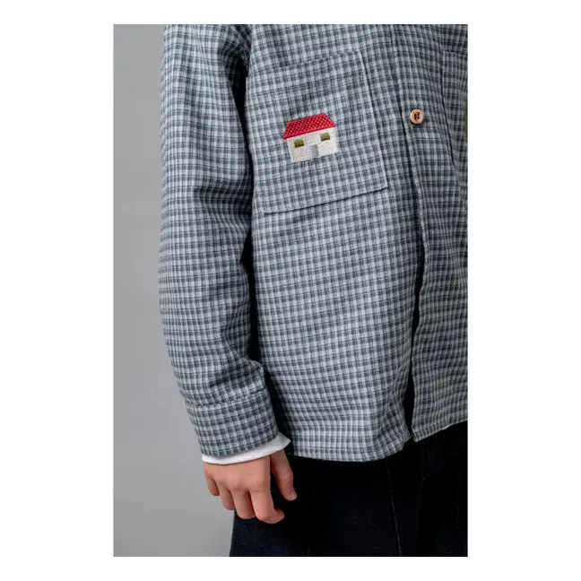 Chemise Poches Brodées Vichy Coton Bio | Bleu indigo
