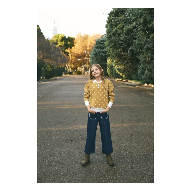 Pull Col Polo Fleuri | Jaune moutarde