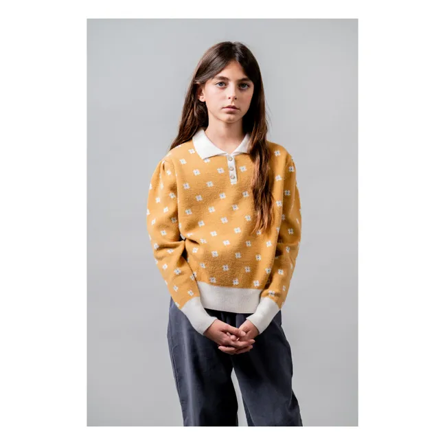 Pull Col Polo Fleuri | Jaune moutarde