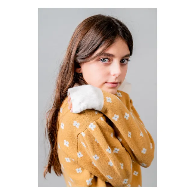 Pull Col Polo Fleuri | Jaune moutarde