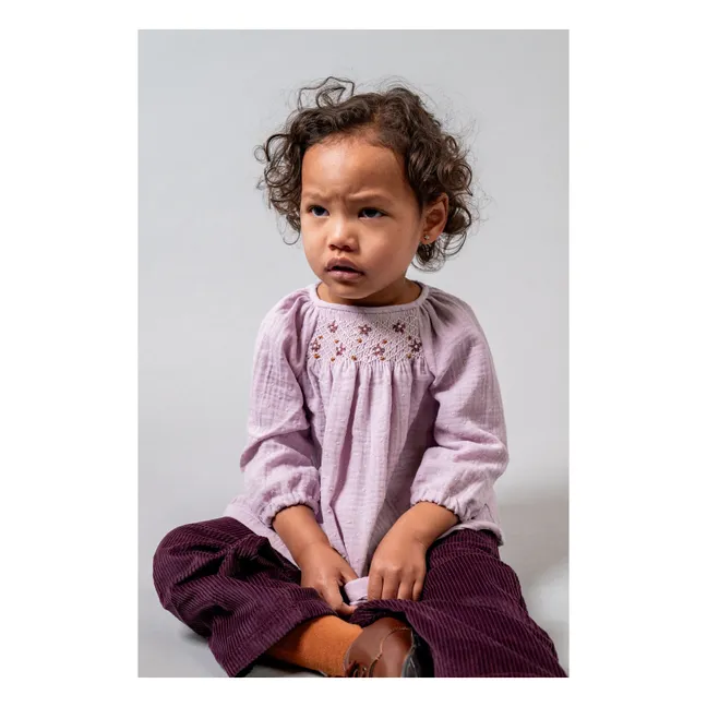 Blouse Brodée Coton Bio | Mauve