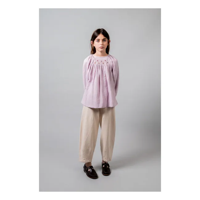 Blouse Brodée Coton Bio | Mauve