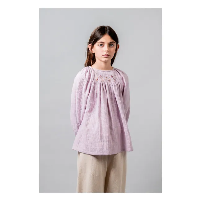 Blouse Brodée Coton Bio | Mauve
