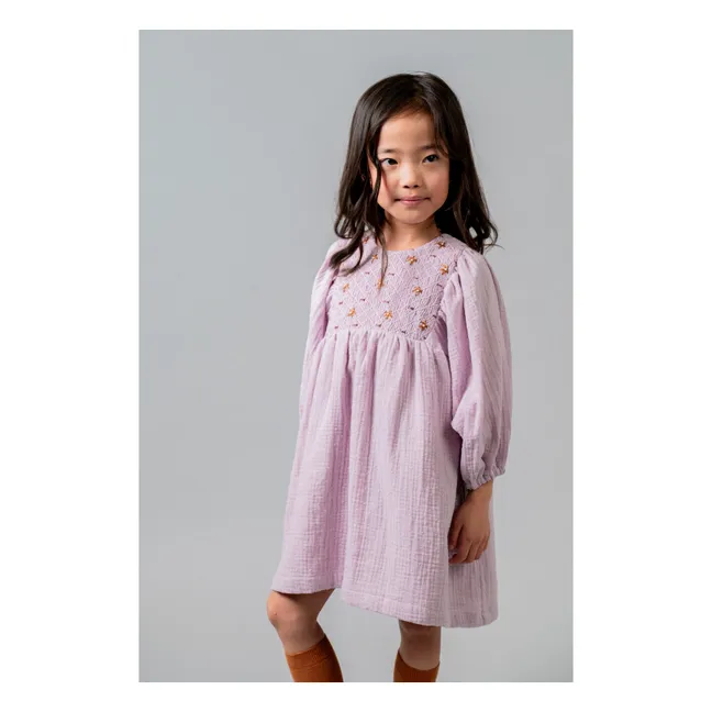 Organic Cotton Smocked Embroidered Dress | Mauve